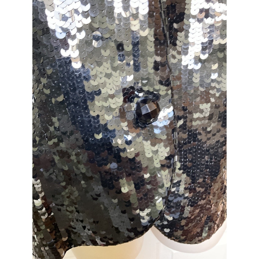 Vintage Black Sequin Blazer Jacket Single Button V-Neck Evening Party Shimmer - Picture 4 of 16